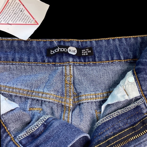 Boohoo | NWT Blue Denim 8 Mini Skirt High Wasted Frayed Hem - Picture 13 of 15